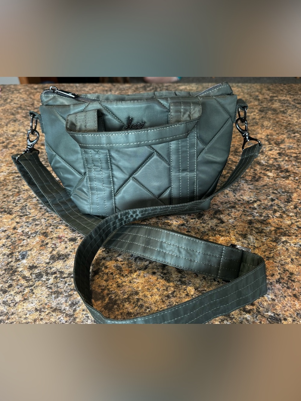 Lug Dory Mini Olive green Quilted Crossbody Purse  Handbag Removable Strap